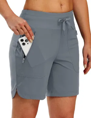 TBMPOY Women's Board Shorts 7" High Waisted Swim Beach Quick Dry Shorts with Zipper Pockets Water Liner Bathing Bottom