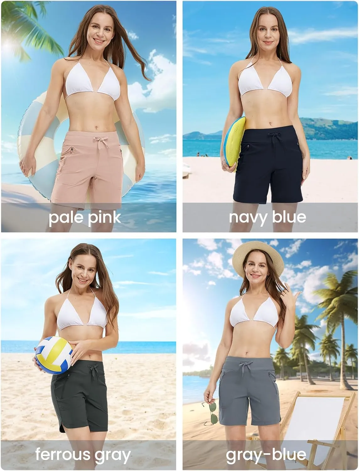 TBMPOY Women's Board Shorts 7" High Waisted Swim Beach Quick Dry Shorts with Zipper Pockets Water Liner Bathing Bottom
