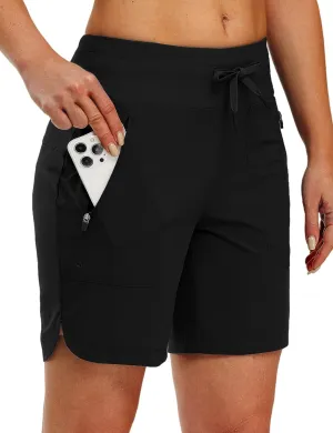 TBMPOY Women's Board Shorts 7" High Waisted Swim Beach Quick Dry Shorts with Zipper Pockets Water Liner Bathing Bottom