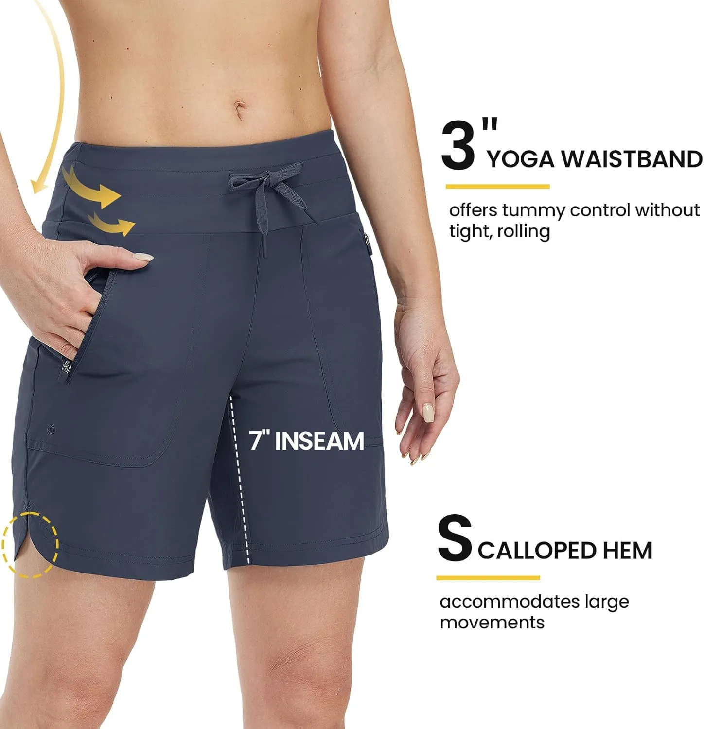 TBMPOY Women's Board Shorts 7" High Waisted Swim Beach Quick Dry Shorts with Zipper Pockets Water Liner Bathing Bottom