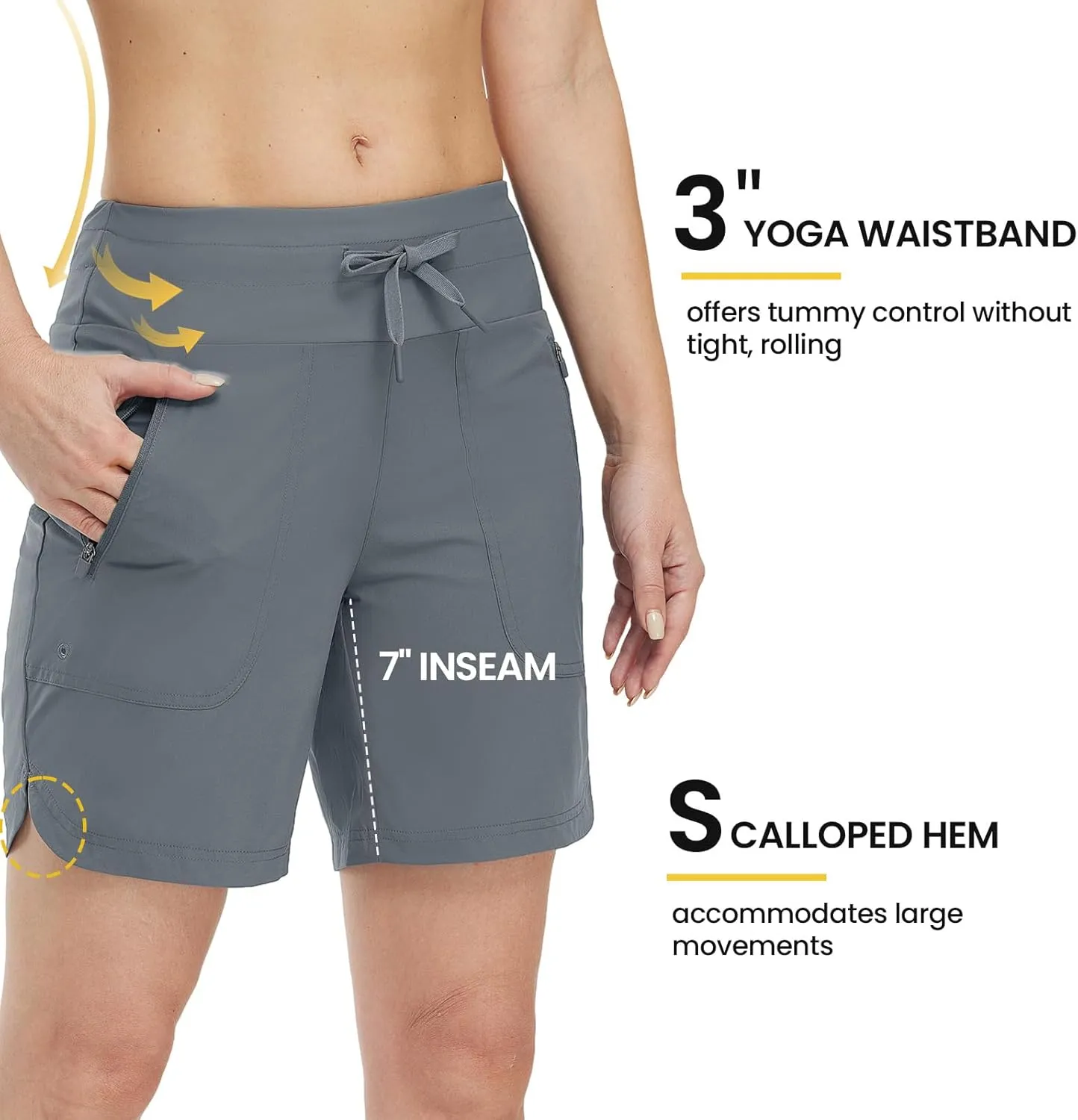 TBMPOY Women's Board Shorts 7" High Waisted Swim Beach Quick Dry Shorts with Zipper Pockets Water Liner Bathing Bottom
