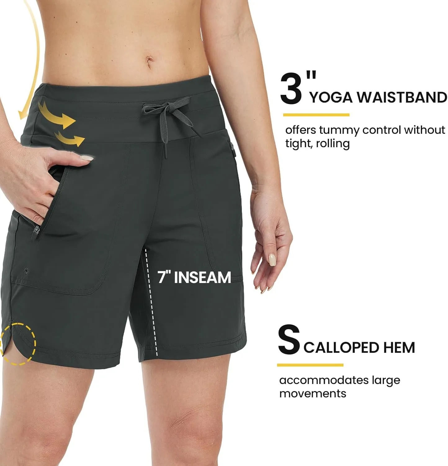 TBMPOY Women's Board Shorts 7" High Waisted Swim Beach Quick Dry Shorts with Zipper Pockets Water Liner Bathing Bottom