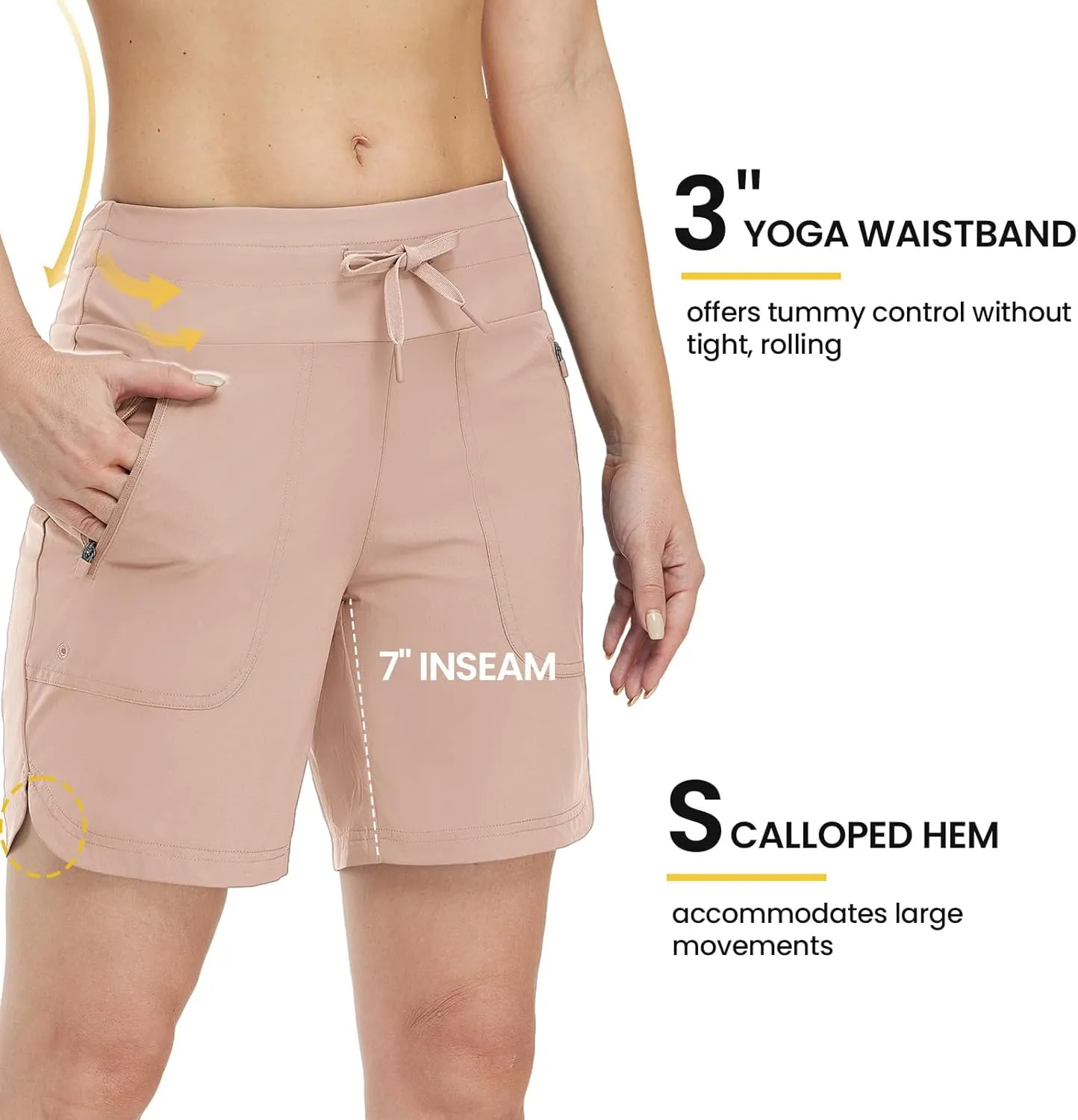 TBMPOY Women's Board Shorts 7" High Waisted Swim Beach Quick Dry Shorts with Zipper Pockets Water Liner Bathing Bottom