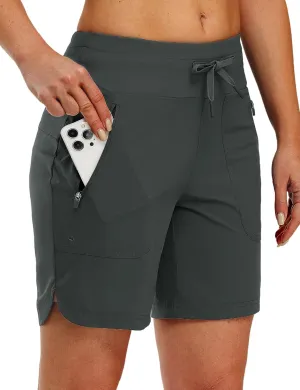 TBMPOY Women's Board Shorts 7" High Waisted Swim Beach Quick Dry Shorts with Zipper Pockets Water Liner Bathing Bottom