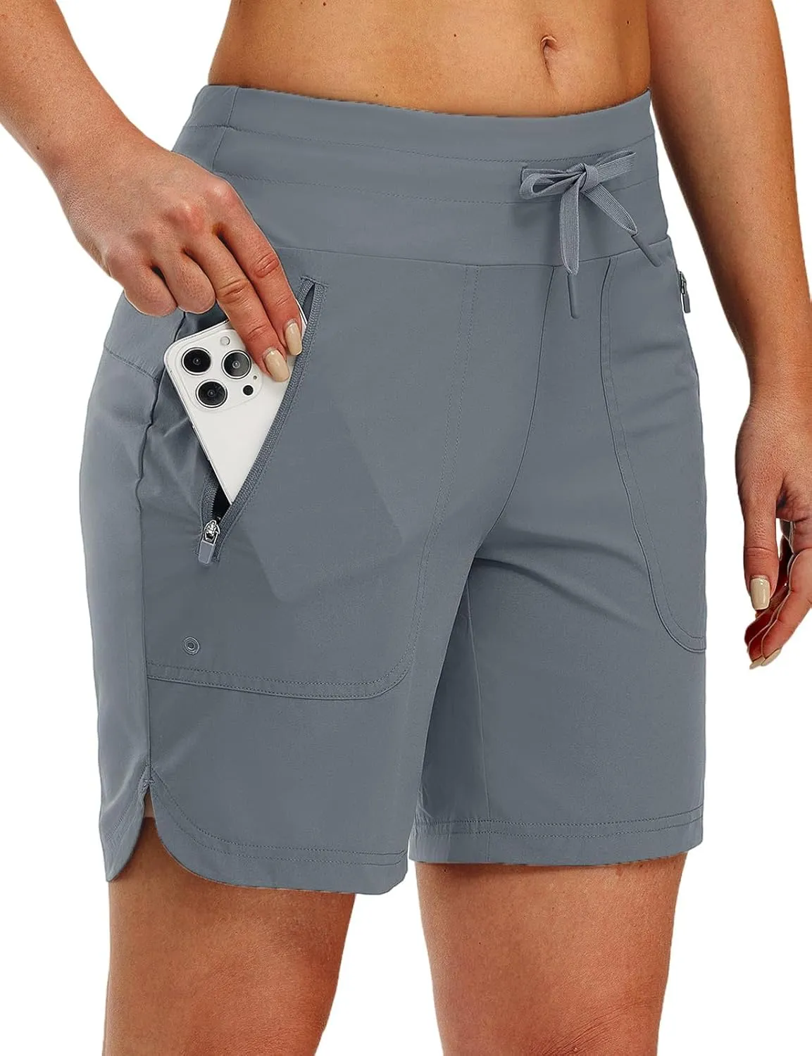TBMPOY Women's Board Shorts 7" High Waisted Swim Beach Quick Dry Shorts with Zipper Pockets Water Liner Bathing Bottom