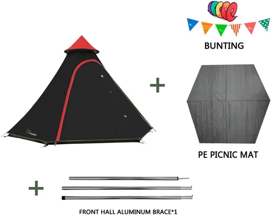 Teepee Waterproof Double Layers Outdoor Tent Thickened Camping Family Tent Pyramids Indian Tent with Fixed Groundsheet Suitable for Wild Camping and Hunting