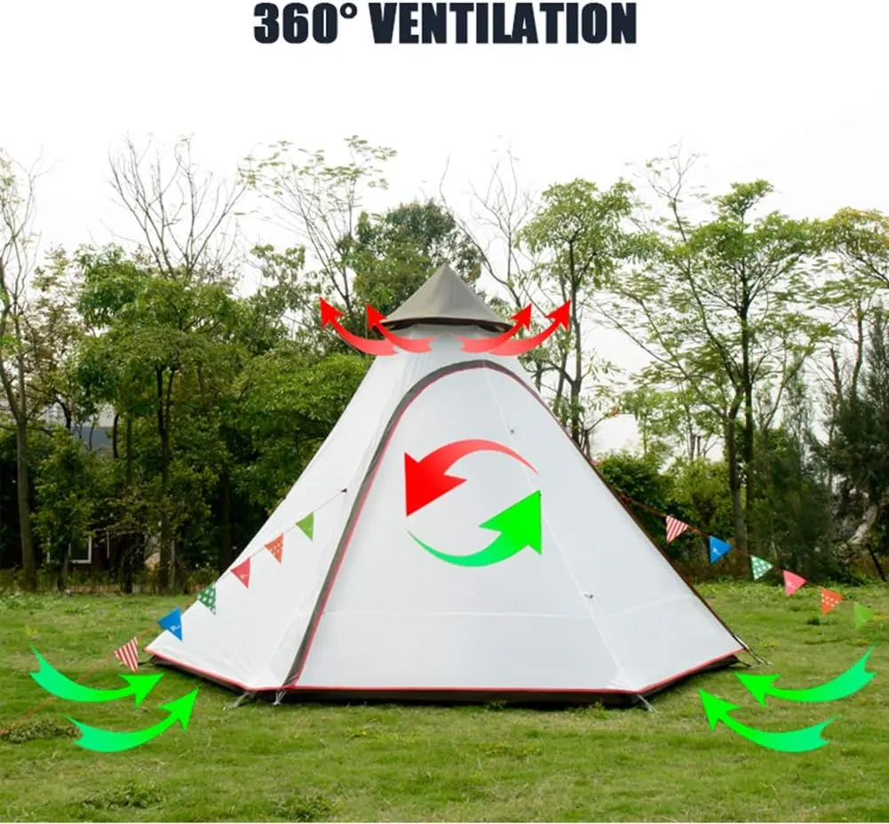 Teepee Waterproof Double Layers Outdoor Tent Thickened Camping Family Tent Pyramids Indian Tent with Fixed Groundsheet Suitable for Wild Camping and Hunting