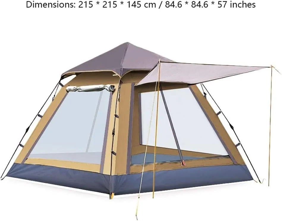 Tent 3-4 Person Single Layer Tents Waterproof UV Weather Resistant Family Outdoor Fishing Party Camping Tent Beach Travel Yurt (Color : Brown)