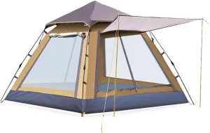 Tent 3-4 Person Single Layer Tents Waterproof UV Weather Resistant Family Outdoor Fishing Party Camping Tent Beach Travel Yurt (Color : Brown)