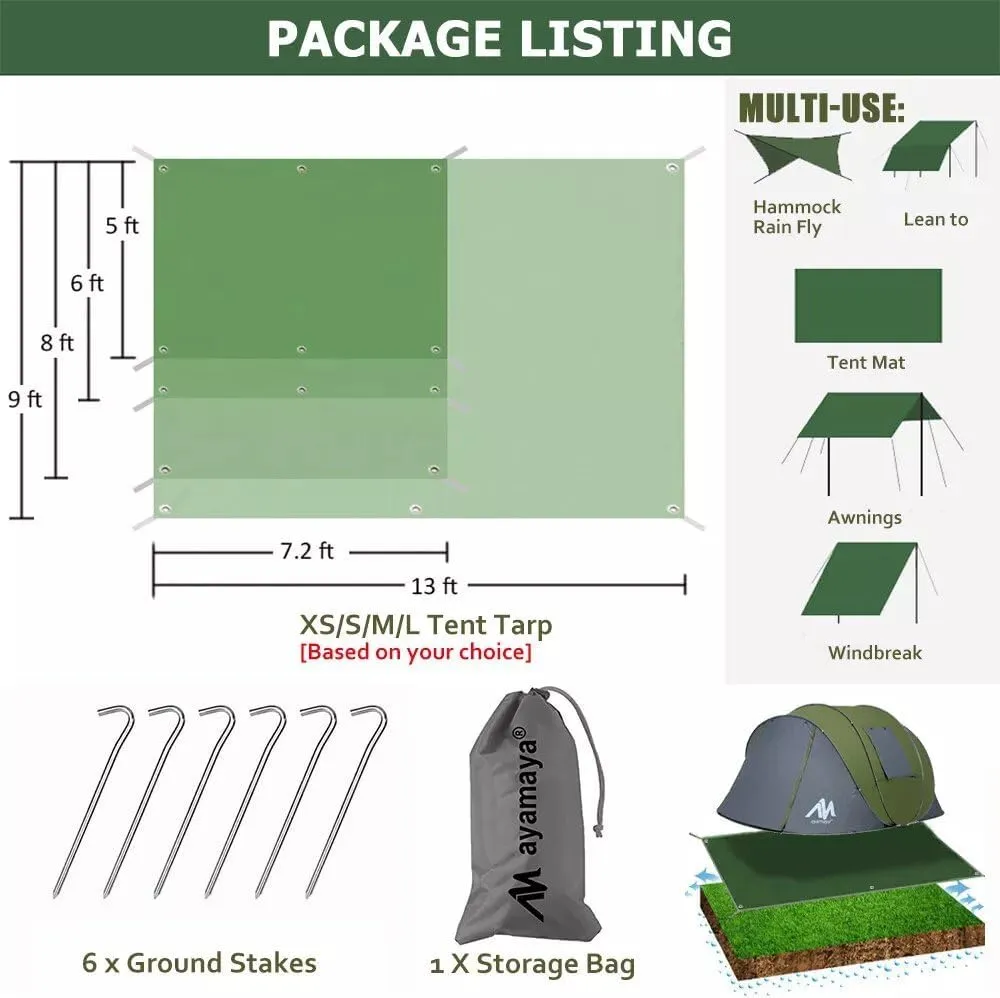 Tent Footprint, KANCOKIT PU 3000 Waterproof Tent Ground Cloth Extra Large Size for 3-8 Person Family Camping Tents Ground Sheet Mat with 6 Tent Stakes for Camping Hiking Picnic Backpacking (8 x 7 FT)