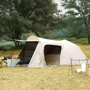 Tent Outdoor Automatic Quick-Opening Tunnel Tent, 4-6 Person Camping Waterproof, UV-Proof, Folding, with 1 Bedroom and 2 Halls for Family