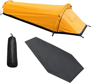 Tent, Single Person Backpacking Tent Hiking Bivy Tent Lightweight Sleeping Bag Tent with Ground Cloth, Yellow