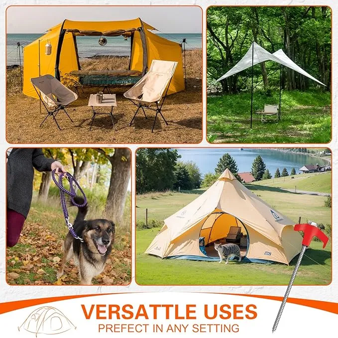 Tent Stakes Heavy Duty,8" Screw in Tent Stakes,8pc Ground Anchors Screw in with Hex Head Driver,Heavy Duty Threaded Tent Stakes,Tent Pegs Camping Stakes,Metal Threaded Tent Spikes for Outdoor Camping