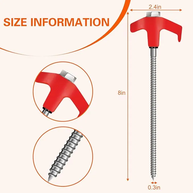 Tent Stakes Heavy Duty,8" Screw in Tent Stakes,8pc Ground Anchors Screw in with Hex Head Driver,Heavy Duty Threaded Tent Stakes,Tent Pegs Camping Stakes,Metal Threaded Tent Spikes for Outdoor Camping