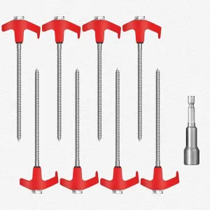 Tent Stakes Heavy Duty,8" Screw in Tent Stakes,8pc Ground Anchors Screw in with Hex Head Driver,Heavy Duty Threaded Tent Stakes,Tent Pegs Camping Stakes,Metal Threaded Tent Spikes for Outdoor Camping
