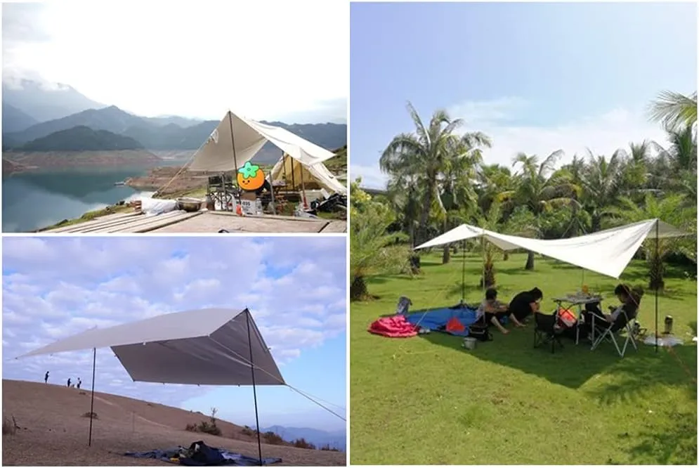 Tent Sun Shade Waterproof Camping Tarp for Trips Fishing Backyard Fun Picnics Portable Shelter Canopy with Pole Rope Ground Nail,White-4×3M