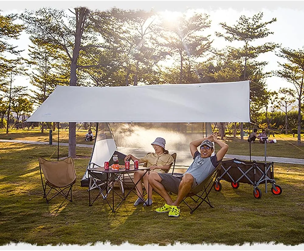 Tent Sun Shade Waterproof Camping Tarp for Trips Fishing Backyard Fun Picnics Portable Shelter Canopy with Pole Rope Ground Nail,White-4×3M