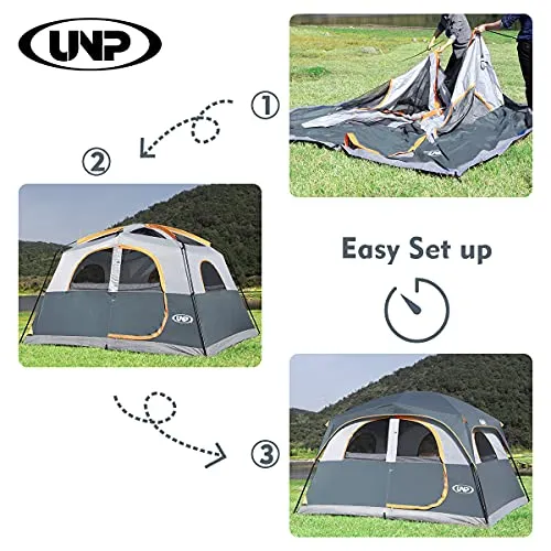 Tents 6 Person Waterproof Windproof Easy Setup,Double Layer Family Camping Tent w/ 1 Mesh Door  5 Large Mesh Windows 10X9X78inH