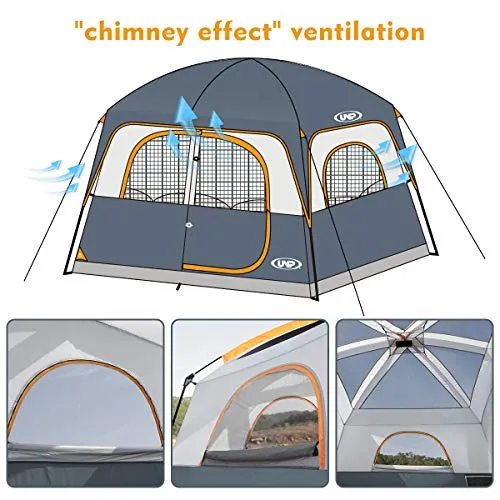 Tents 6 Person Waterproof Windproof Easy Setup,Double Layer Family Camping Tent w/ 1 Mesh Door  5 Large Mesh Windows 10X9X78inH