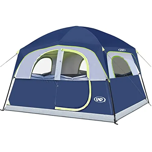 Tents 6 Person Waterproof Windproof Easy Setup,Double Layer Family Camping Tent w/ 1 Mesh Door  5 Large Mesh Windows 10X9X78inH