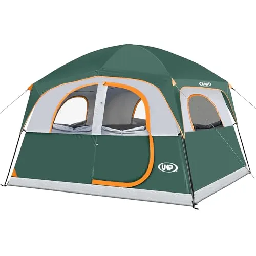 Tents 6 Person Waterproof Windproof Easy Setup,Double Layer Family Camping Tent w/ 1 Mesh Door  5 Large Mesh Windows 10X9X78inH
