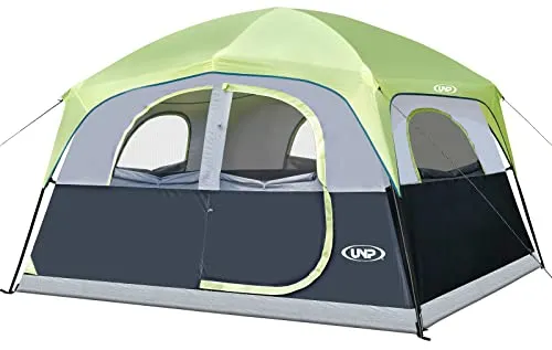 Tents 6 Person Waterproof Windproof Easy Setup,Double Layer Family Camping Tent w/ 1 Mesh Door  5 Large Mesh Windows 10X9X78inH
