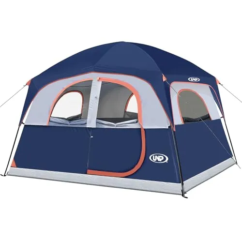 Tents 6 Person Waterproof Windproof Easy Setup,Double Layer Family Camping Tent w/ 1 Mesh Door  5 Large Mesh Windows 10X9X78inH