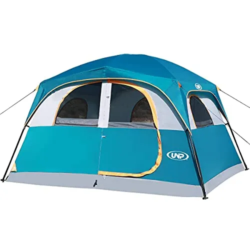 Tents 6 Person Waterproof Windproof Easy Setup,Double Layer Family Camping Tent w/ 1 Mesh Door  5 Large Mesh Windows 10X9X78inH