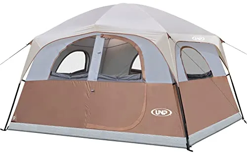 Tents 6 Person Waterproof Windproof Easy Setup,Double Layer Family Camping Tent w/ 1 Mesh Door  5 Large Mesh Windows 10X9X78inH