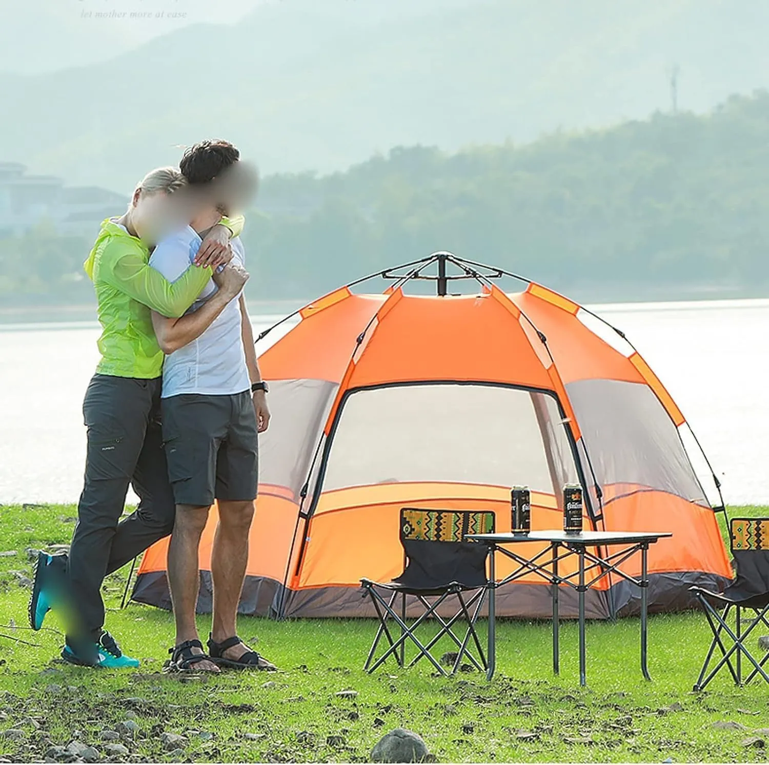 Tents Outdoor 5-8 Person Double Hex Beach Automatic Tent Camping Rainproof Tent (Orange One Size) (Blue One Size) (Orange One Size)