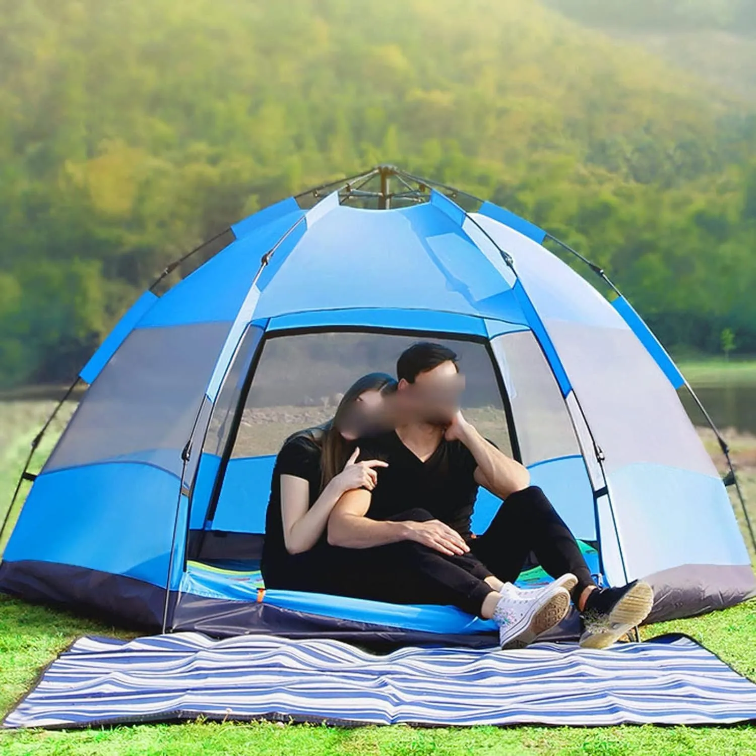 Tents Outdoor 5-8 Person Double Hex Beach Automatic Tent Camping Rainproof Tent (Orange One Size) (Blue One Size) (Orange One Size)