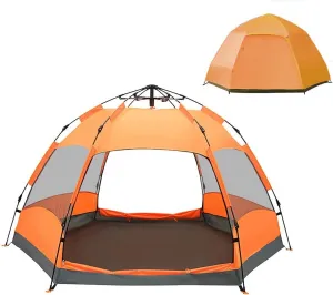 Tents Outdoor 5-8 Person Double Hex Beach Automatic Tent Camping Rainproof Tent (Orange One Size) (Blue One Size) (Orange One Size)