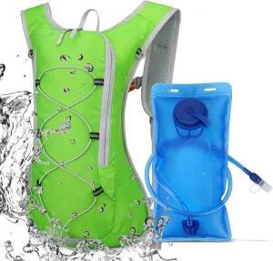 TFO Hydration Backpack 12L with Water Bladder 2L Hiking Water Backpack Women Men Hydration Pack Insulated Lightweight Day Hydropack with Storage for Hiking, Biking, Running (Green)