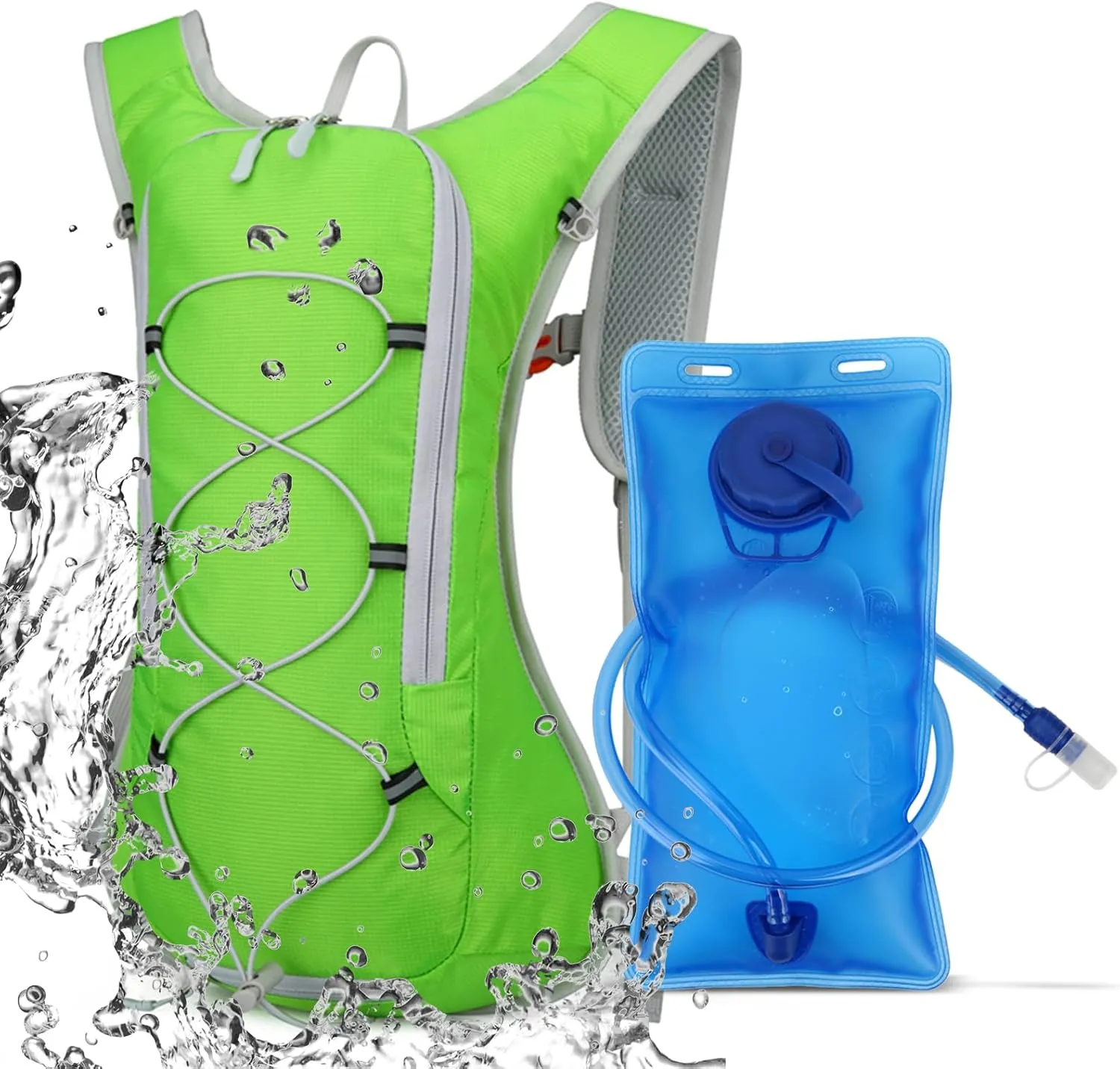 TFO Hydration Backpack 12L with Water Bladder 2L Hiking Water Backpack Women Men Hydration Pack Insulated Lightweight Day Hydropack with Storage for Hiking, Biking, Running (Green)
