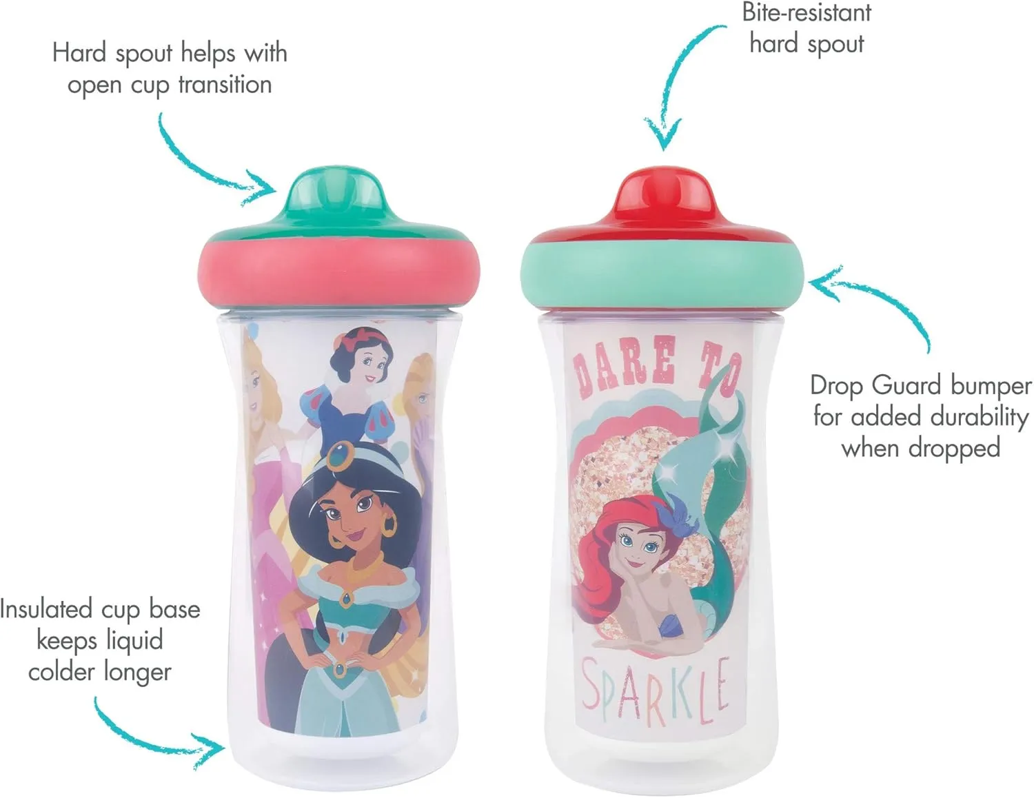 The First Years Disney Princess Kids Insulated Sippy Cups - Dishwasher Safe Spill Proof Toddler Cups - Ages 12 Months and Up - 9 Ounces - 2 Count