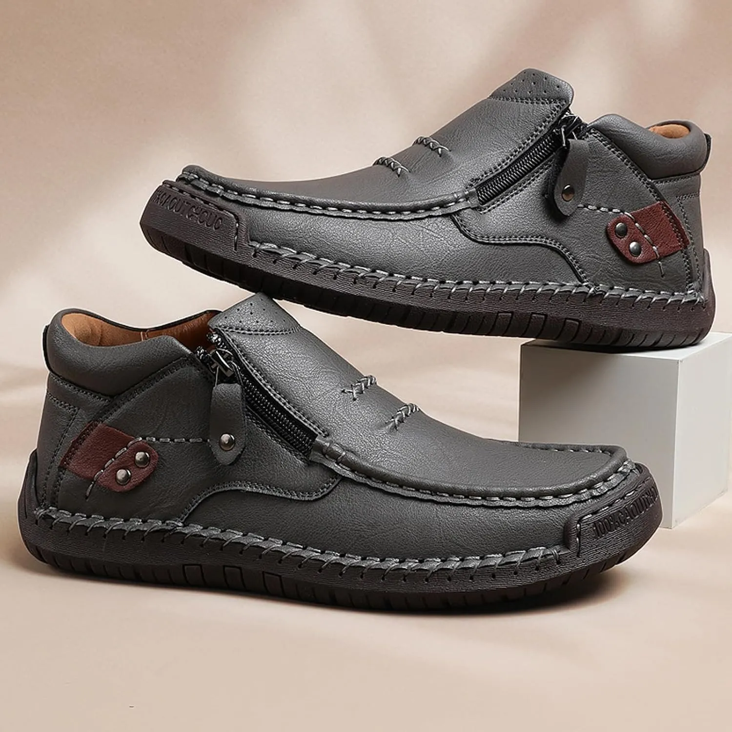 The First Young Driving Boots, Men's Handmade Premium Leather Slip on Driving Boots Waterproof, Arch Support, Travel & Outdoor