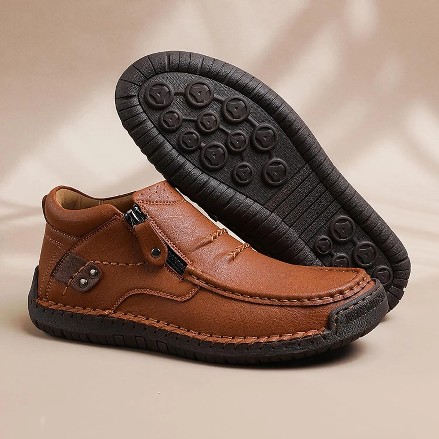 The First Young Driving Boots, Men's Handmade Premium Leather Slip on Driving Boots Waterproof, Arch Support, Travel & Outdoor