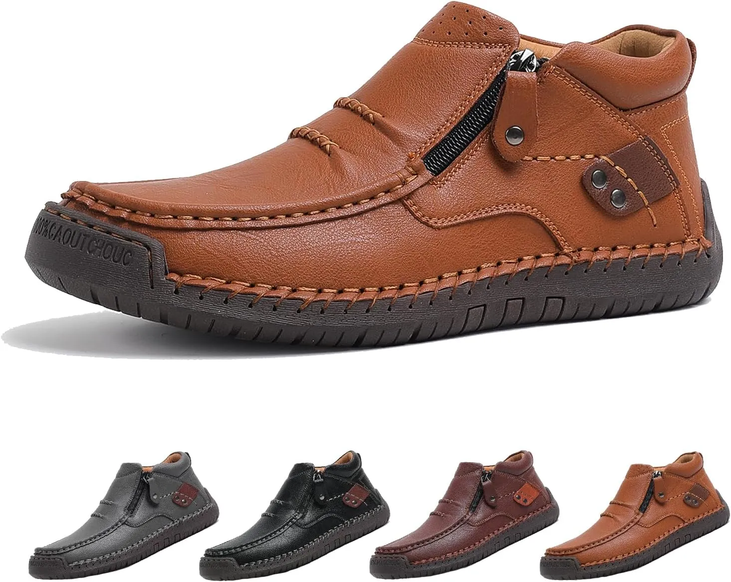 The First Young Driving Boots, Men's Handmade Premium Leather Slip on Driving Boots Waterproof, Arch Support, Travel & Outdoor