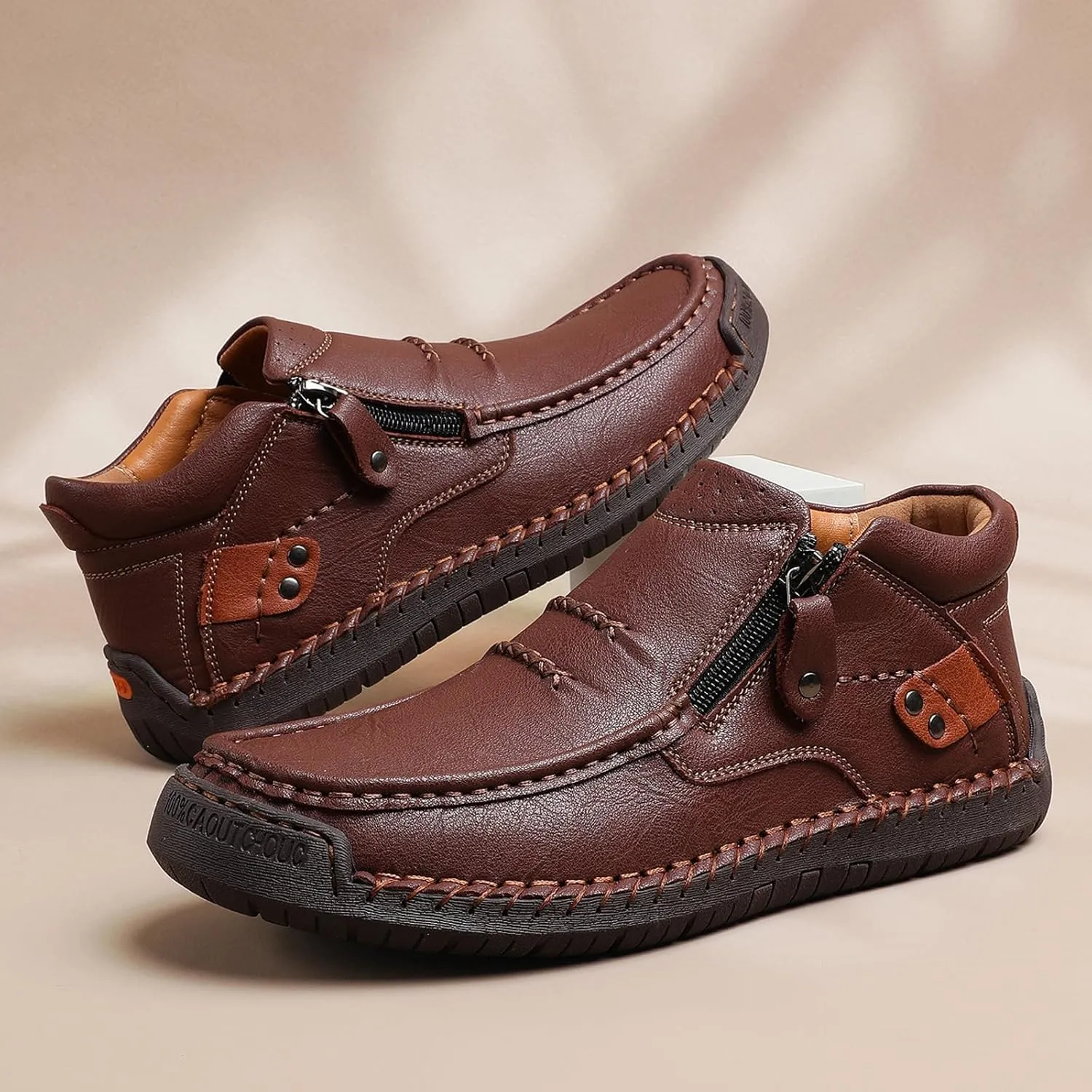 The First Young Driving Boots, Men's Handmade Premium Leather Slip on Driving Boots Waterproof, Arch Support, Travel & Outdoor