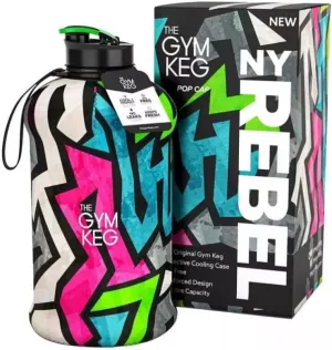 THE GYM KEG Sports Water Bottle Insulated | Half Gallon | Carry Handle | Big Water Jug For Sport | Large Reusable Water Bottles | Ecofriendly, Tritan BPA Free Plastic, Leakproof (NY Rebel, 2.2 L))