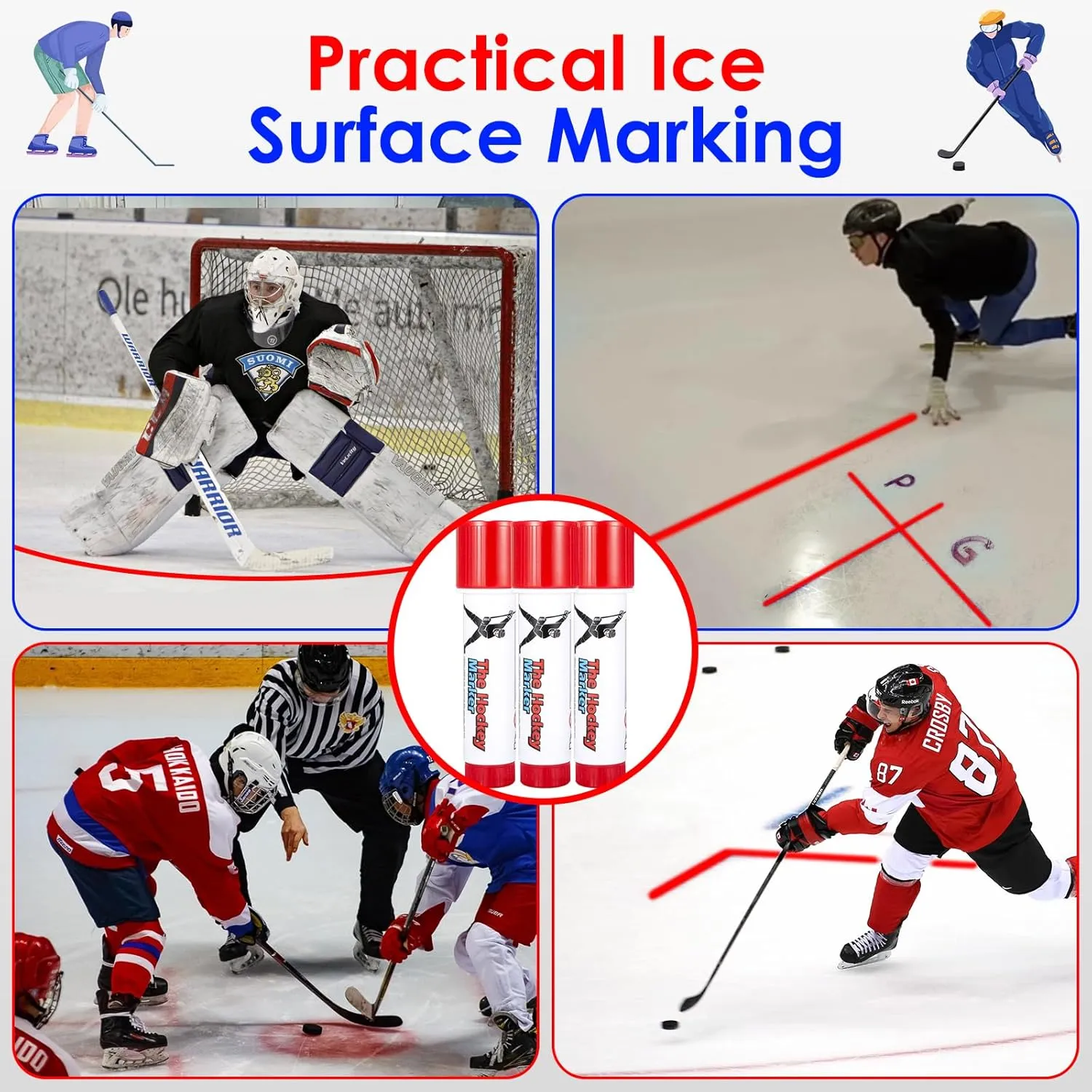 The Hockey Marker, Hockey Pucks Marking in Ice Hockey Training, Ice Hockey Accessories for Hockey Coach, 3 PCS Waterproof Oily Ice Hockey Marker with Box, Good Helper for Ice Hockey Practice