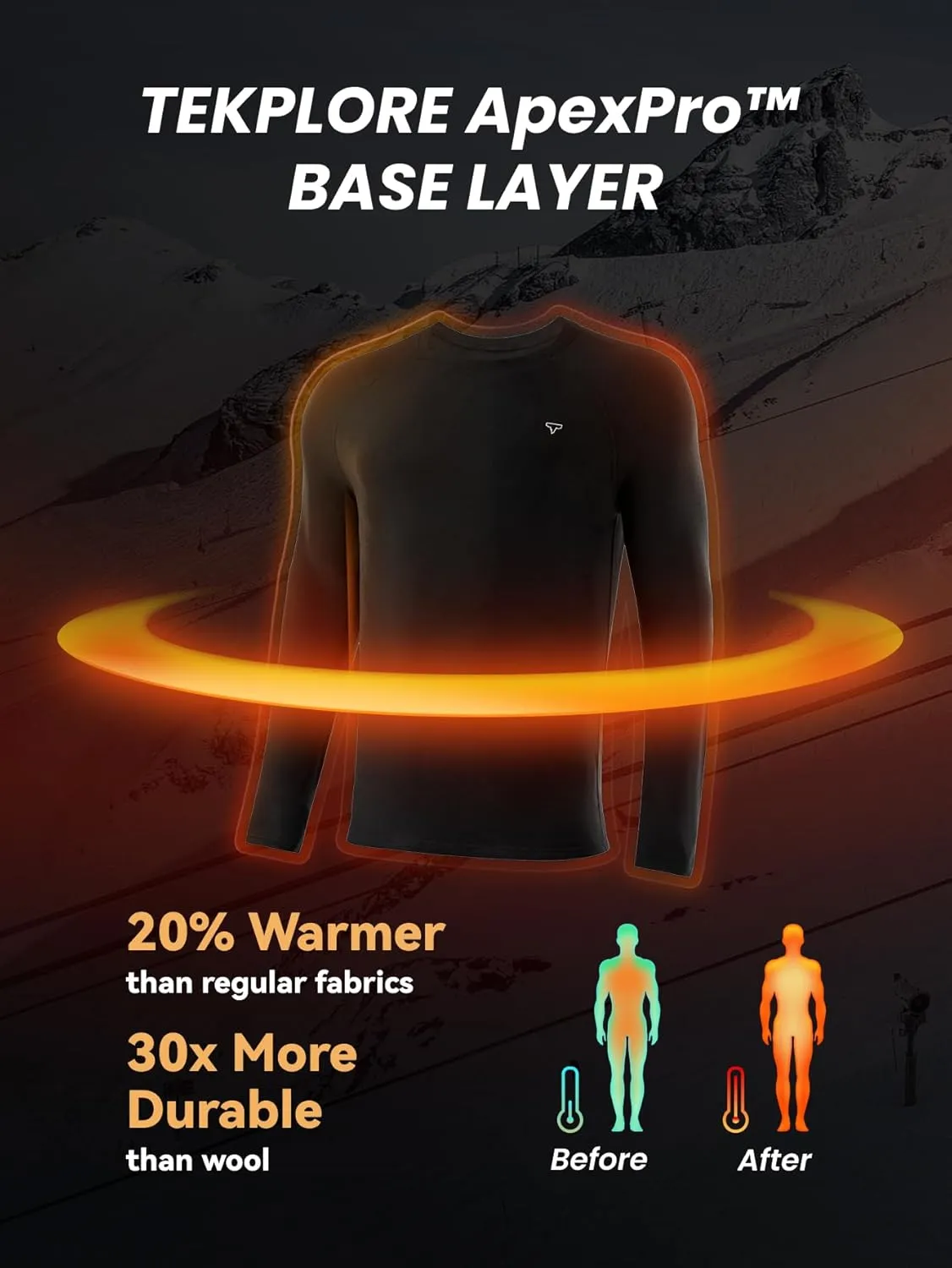 Thermal Underwear Men Fleece Lined - Midweight Long Sleeve Shirt, Base Layer Top for Cold Weather