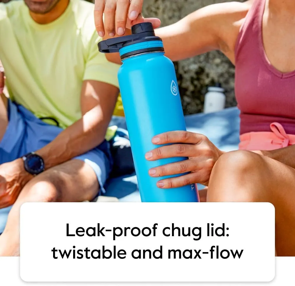 ThermoFlask Bottle with Chug Lid & Straw Lid - Insulated Stainless Steel Water Bottle with Leak-Proof Lids - Dishwasher-Safe Reusable Bottle & Lids - Durable Bottle, 2 Straws & 2 Lids - 18 oz, White