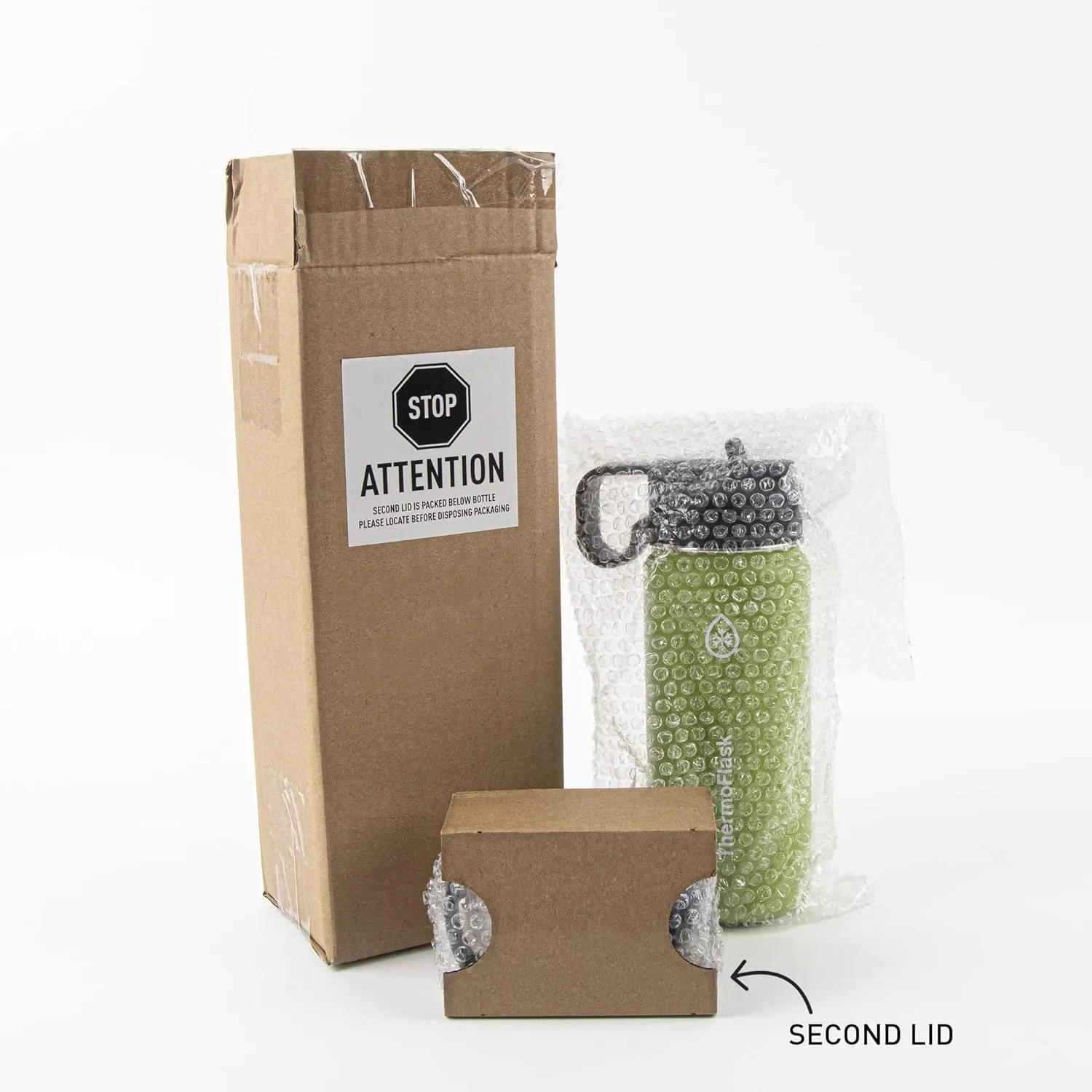 ThermoFlask Bottle with Chug Lid & Straw Lid - Insulated Stainless Steel Water Bottle with Leak-Proof Lids - Dishwasher-Safe Reusable Bottle & Lids - Durable Bottle, 2 Straws & 2 Lids - 18 oz, White