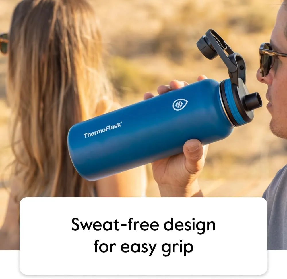 ThermoFlask Bottle with Chug Lid & Straw Lid - Insulated Stainless Steel Water Bottle with Leak-Proof Lids - Dishwasher-Safe Reusable Bottle & Lids - Durable Bottle, 2 Straws & 2 Lids - 18 oz, White