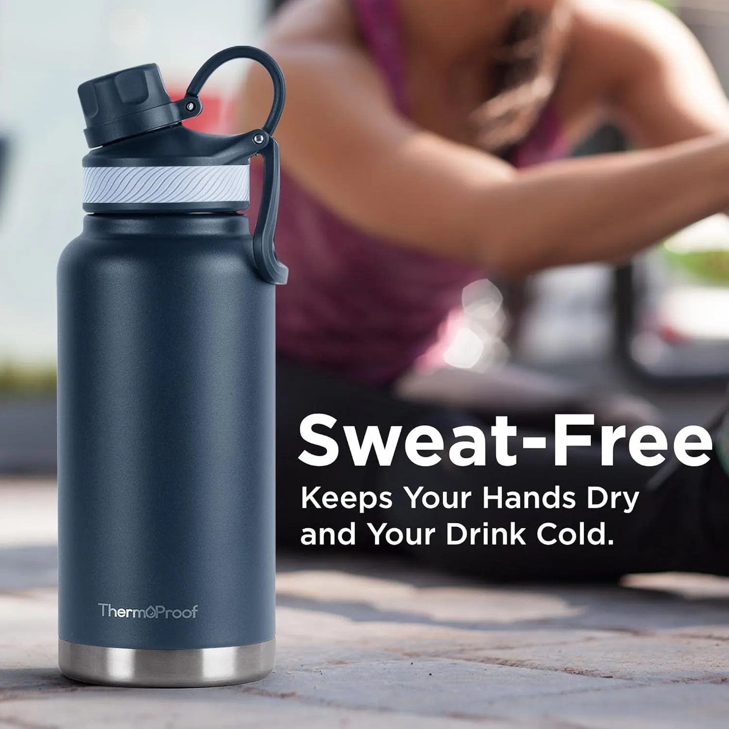 ThermoProof Double-Walled Vacuum Insulated Stainless Steel Water Bottle - Wide Mouth Canteen, Spout & Straw Lids, Dishwasher Safe, Reusable, Leakproof, Hot & Cold for Men, Women & Kids - 32oz, Navy