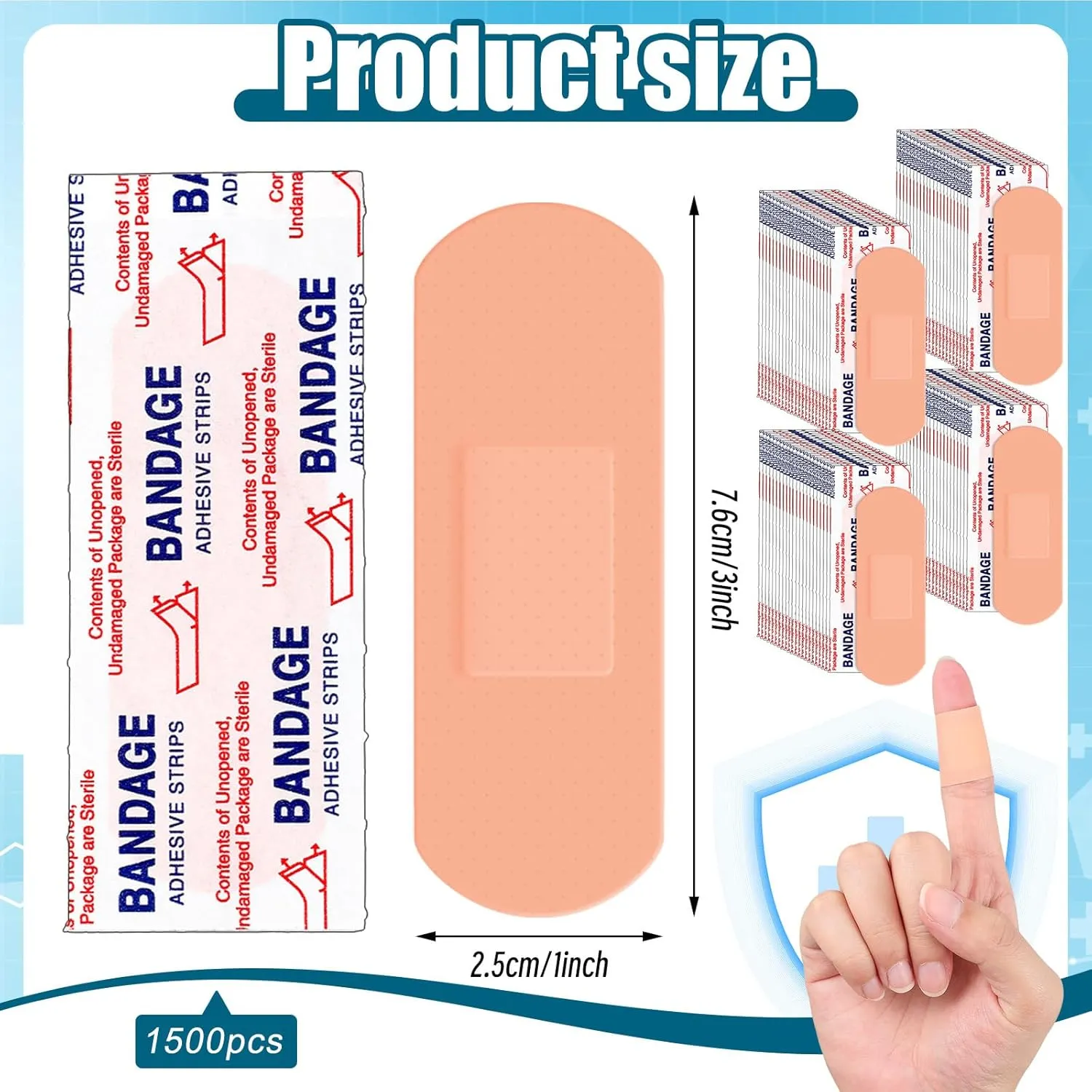 Timgle 1500 Pcs 1" x 3" Adhesive Bandages Bulk Waterproof Adhesive Breathable Bandages for Sensitive Skin School Nurses Businesses Travel First Aid Kits Homeless Care Supplies Donations
