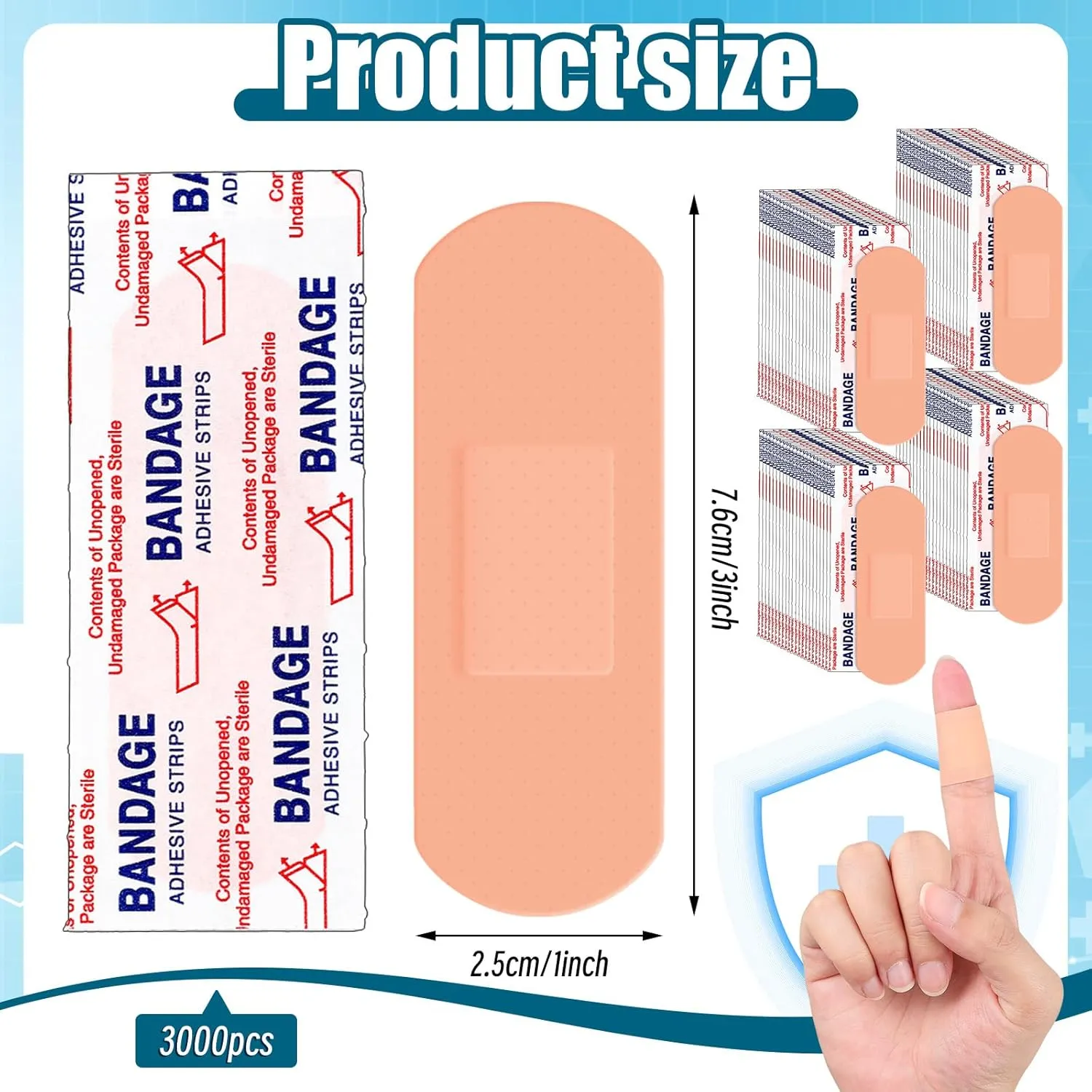 Timgle 3000 Pcs 1" x 3" Adhesive Bandages Bulk Breathable Waterproof Bandages for Sensitive Skin First Aid Kits