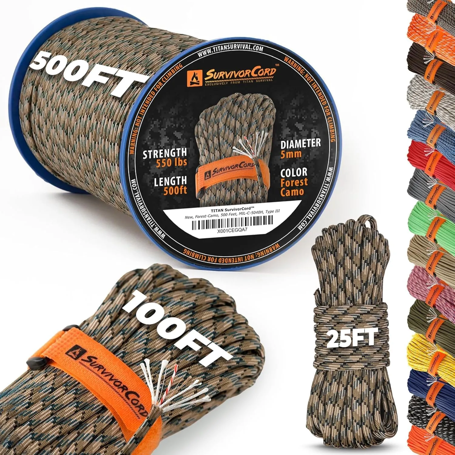 Titan Survival Outdoor Essentials Bundle – 620LB Paracord   XL Mylar Blankets (5-Pack) for Camping, Emergency & Cold Weather Protection