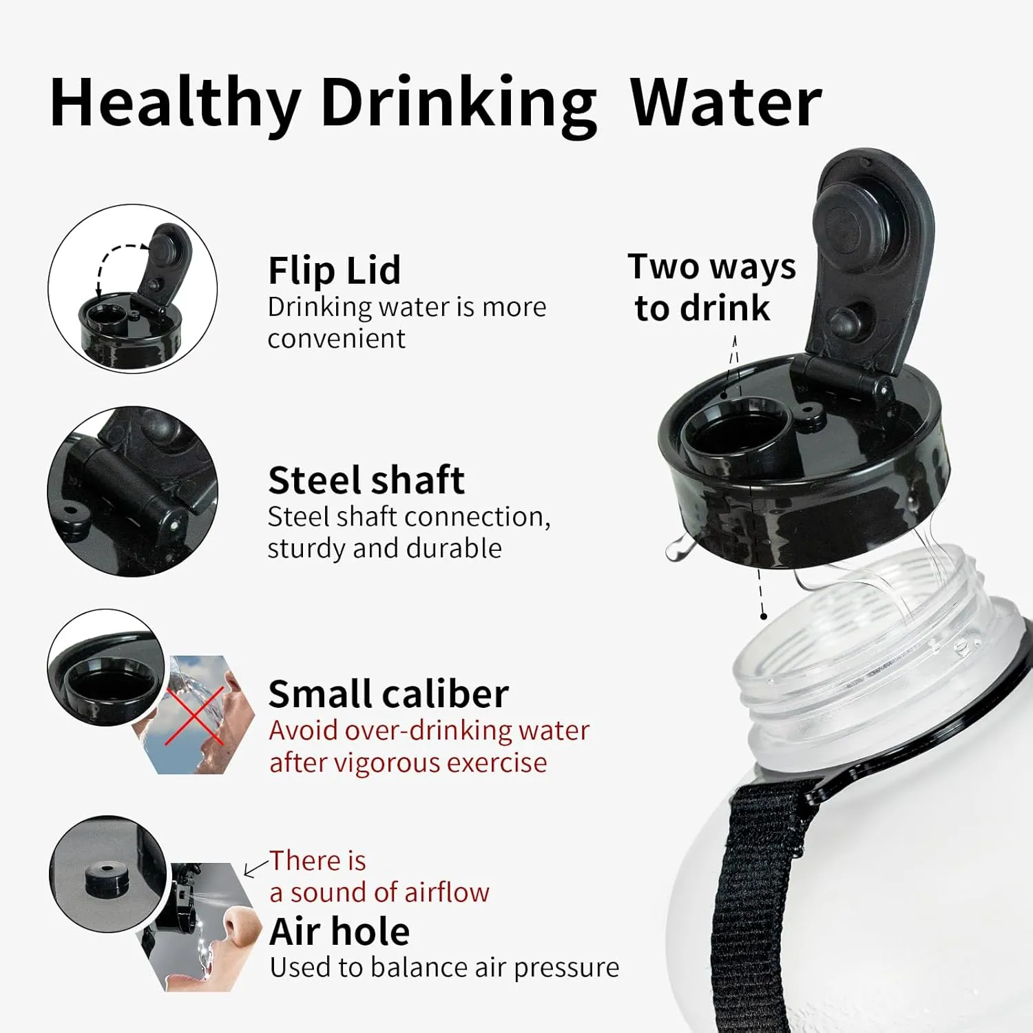 TOOFEEL 2 Liter Water Bottles - Big Water Jugs - 2.2L 74oz LeakProof - Clear Matte